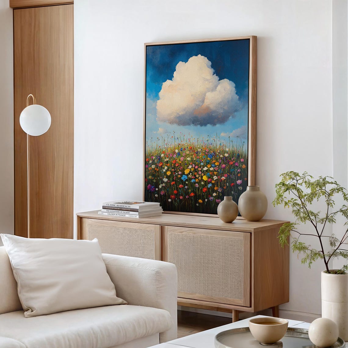 Vibrant Wildflower Field Under Bright Cloud Dramatic Sky Art Poster - Image 6