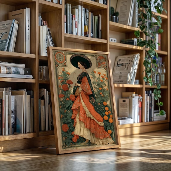 Lady In Marigold Garden Vintage Mexican Art