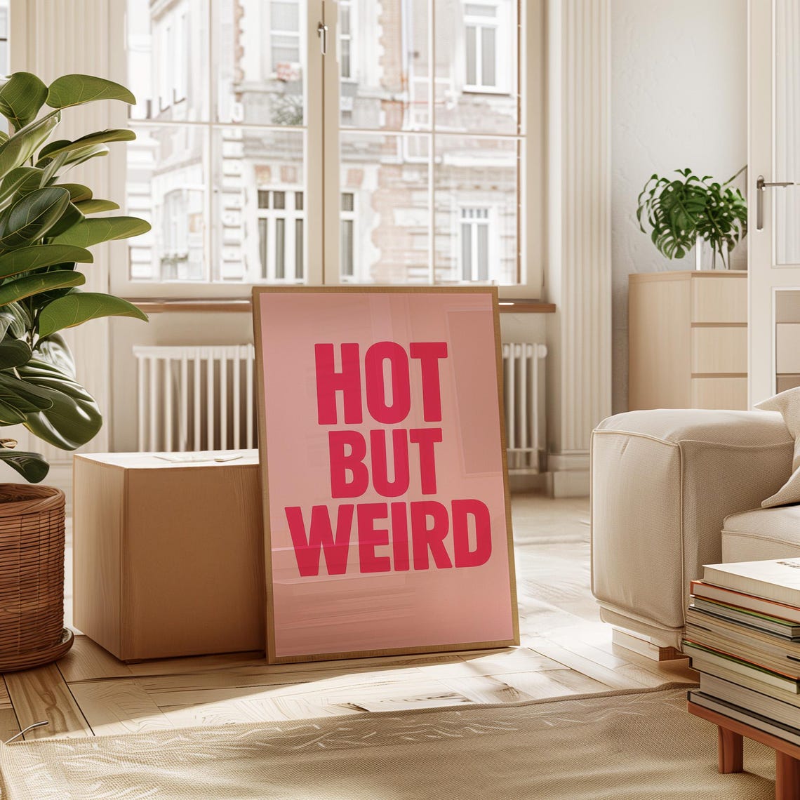 Hot But Weird Bold Pink Typography Funny Quote Room Decor Poster