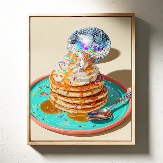 Disco Pancakes With Whipped Cream Sprinkles Syrup Fun Food Art Poster
