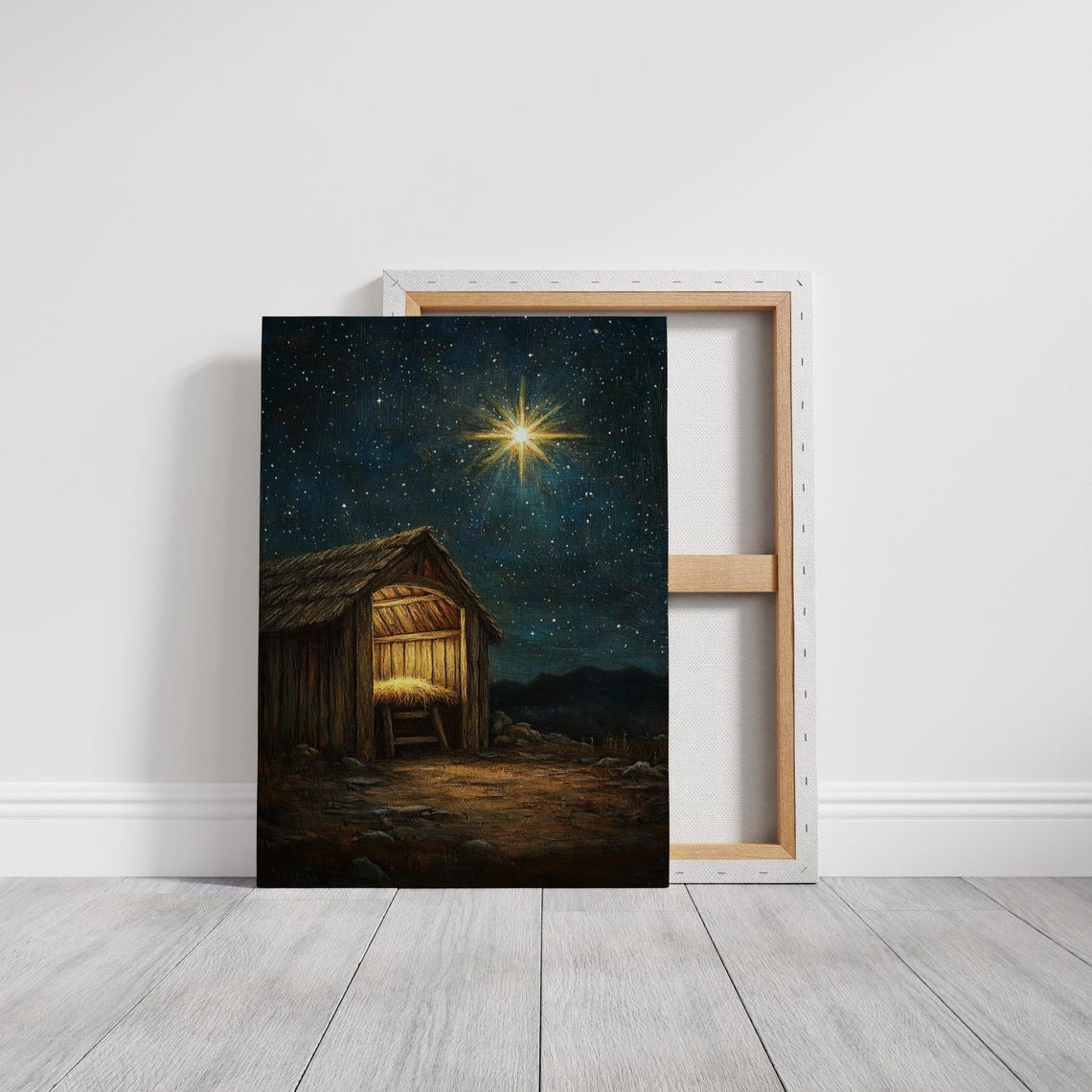 Rustic Nativity Scene With Star Of Bethlehem Glowing Manger Poster - Image 3