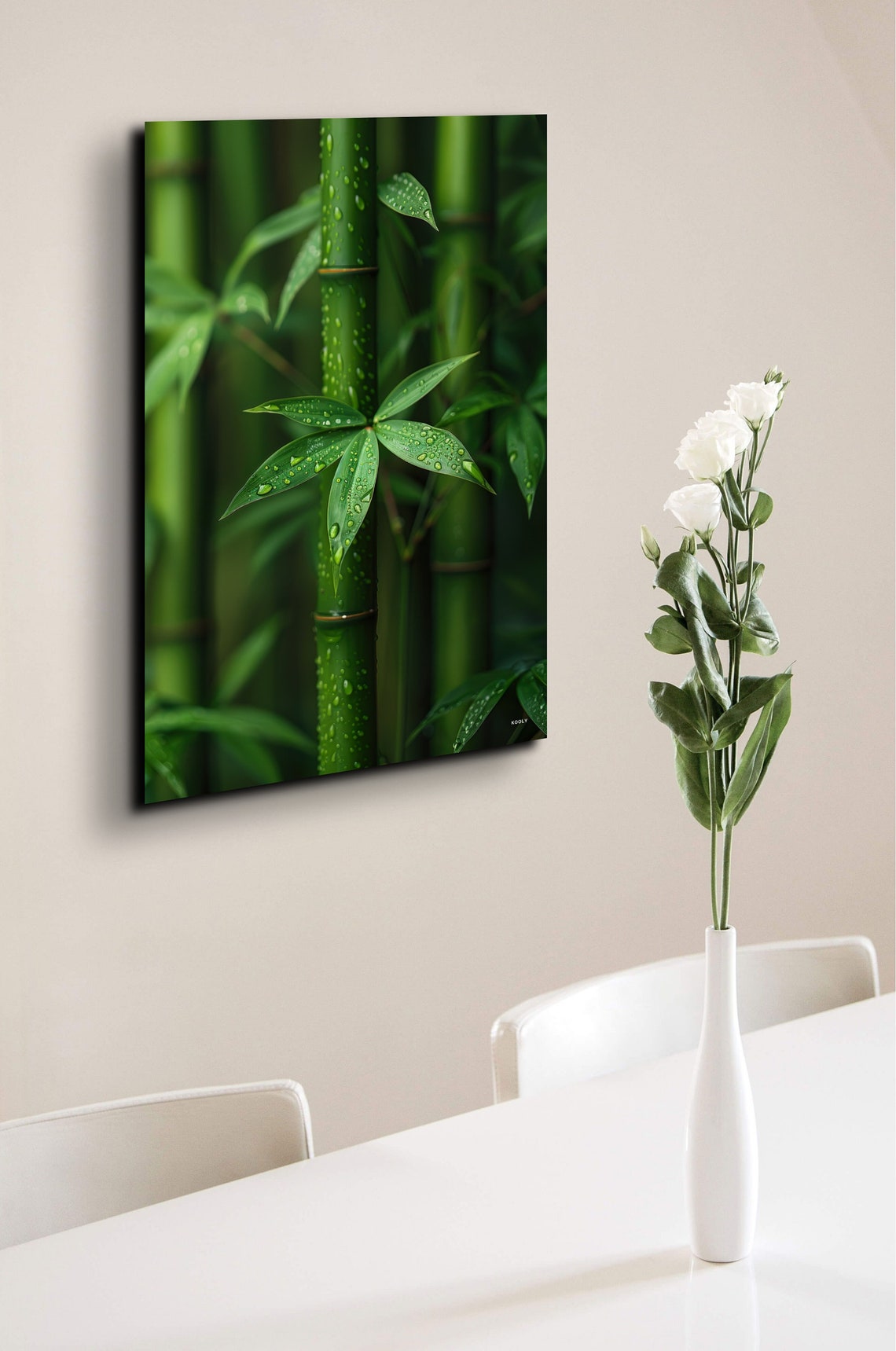 Green Bamboo Stalks Dew Drop Leaves Close Up Botanical Photo Wall Art - Image 7