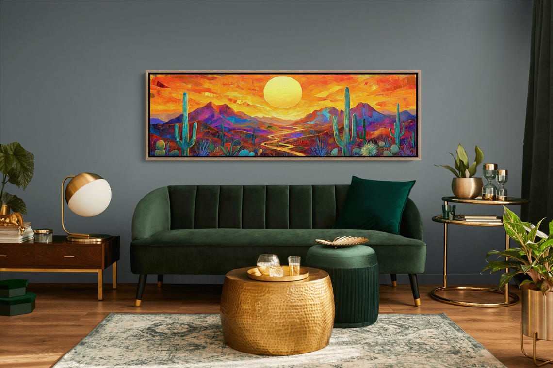 Vibrant Desert Sunset Saguaro Big Sun Cactus Landscape Poster - Image 6