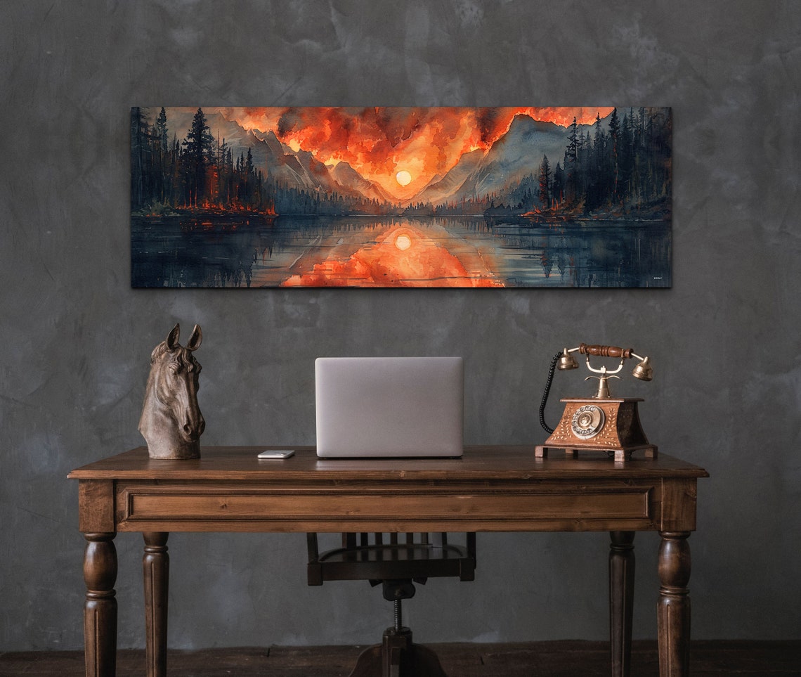 Panoramic Watercolor Forest Fire Wall Art - Image 3