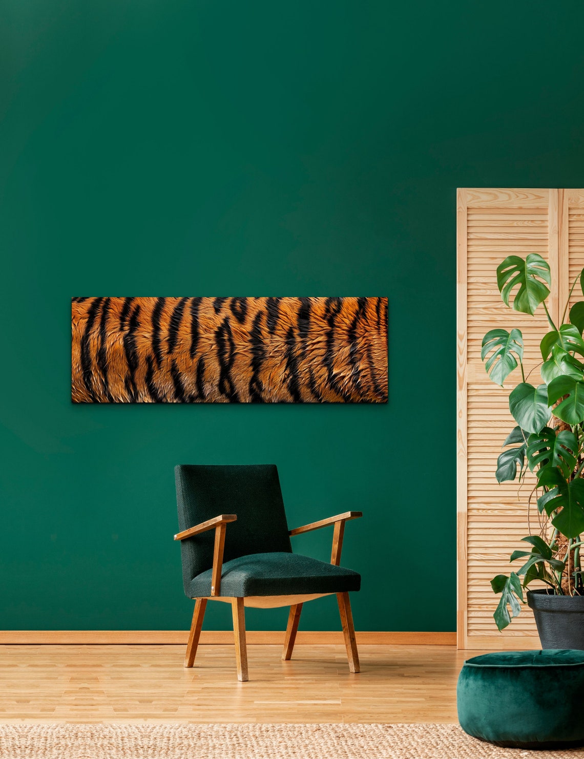 Golden Amber Tiger Stripes Fur Texture Wildlife Panoramic Poster - Image 3