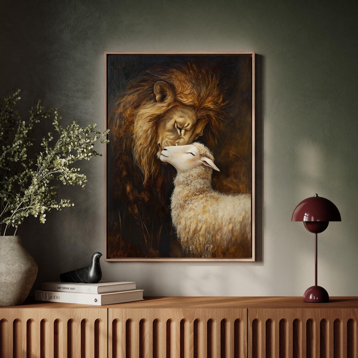 Lion And Lamb Tender Nuzzle Gentle Christian Peace Painting Poster - Image 7