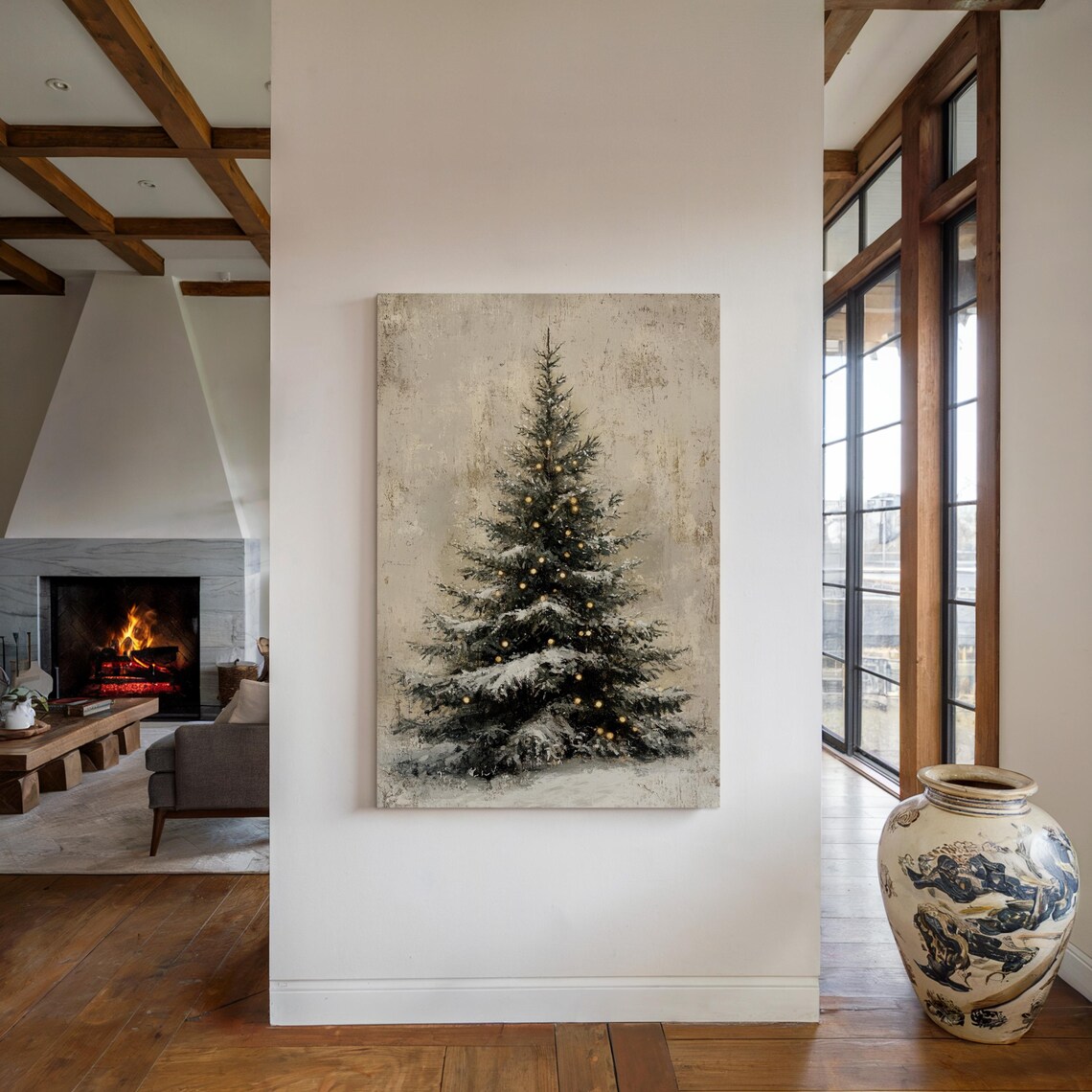 Rustic Christmas Tree Art Print, Vintage Holiday Decor - Image 4