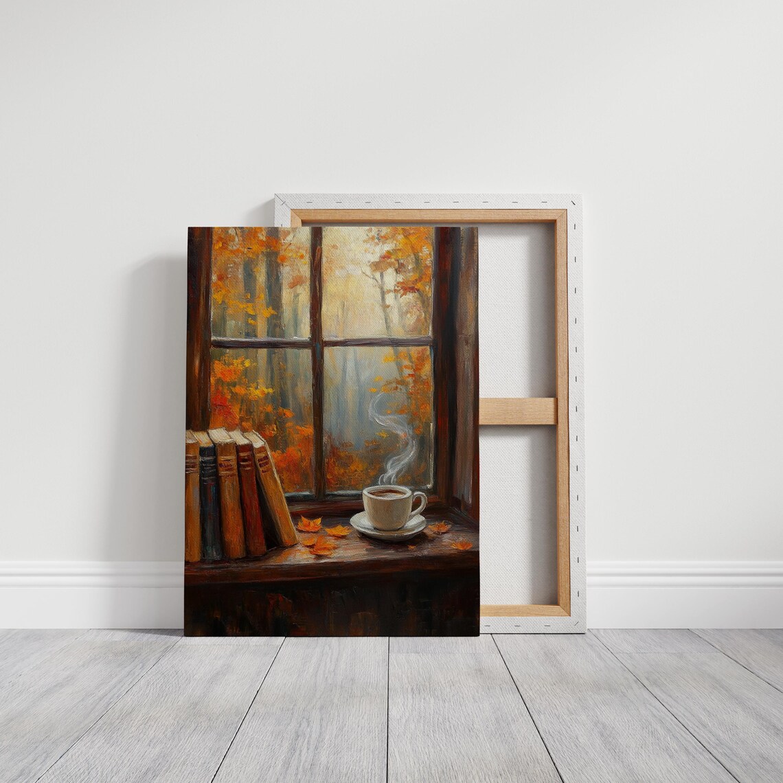Cozy Autumn Window Scene, Vintage Oil Painting Art Print - Image 3