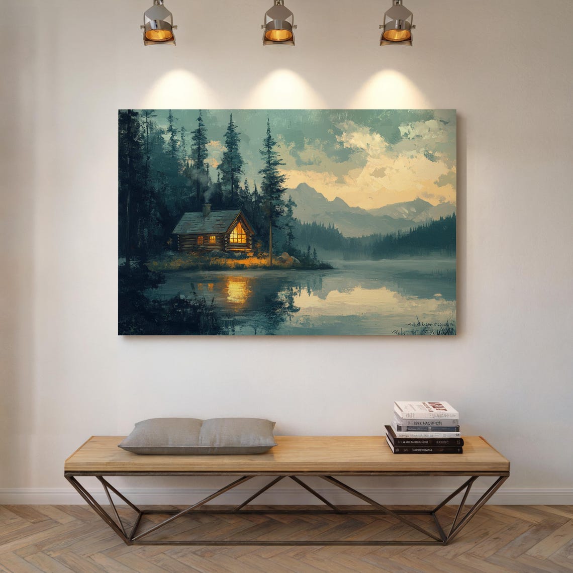 Cozy Log Cabin Lake Dusk Pine Forest Mountain Reflection Poster - Image 6