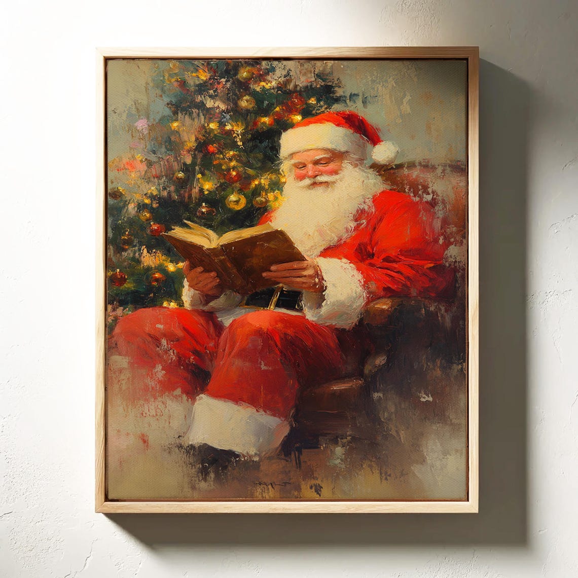 Santa Claus Reading a Book Beside the Christmas Tree Holiday Poster - Image 3