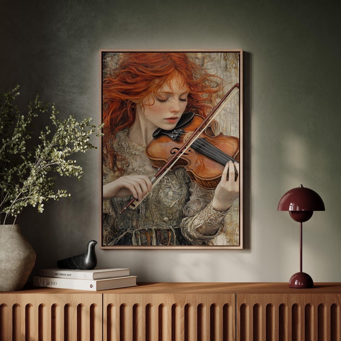 Red Haired Violinist Classical Music Portrait Elegant Poster