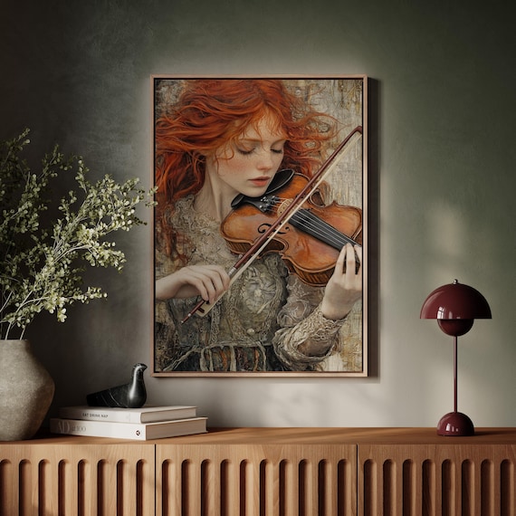 Red Haired Violinist Classical Music Portrait Elegant Poster