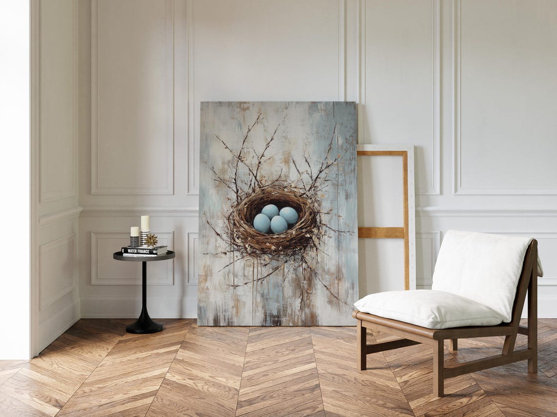 Rustic Bird Nest With Four Blue Eggs On Weathered Wood Poster - Image 4