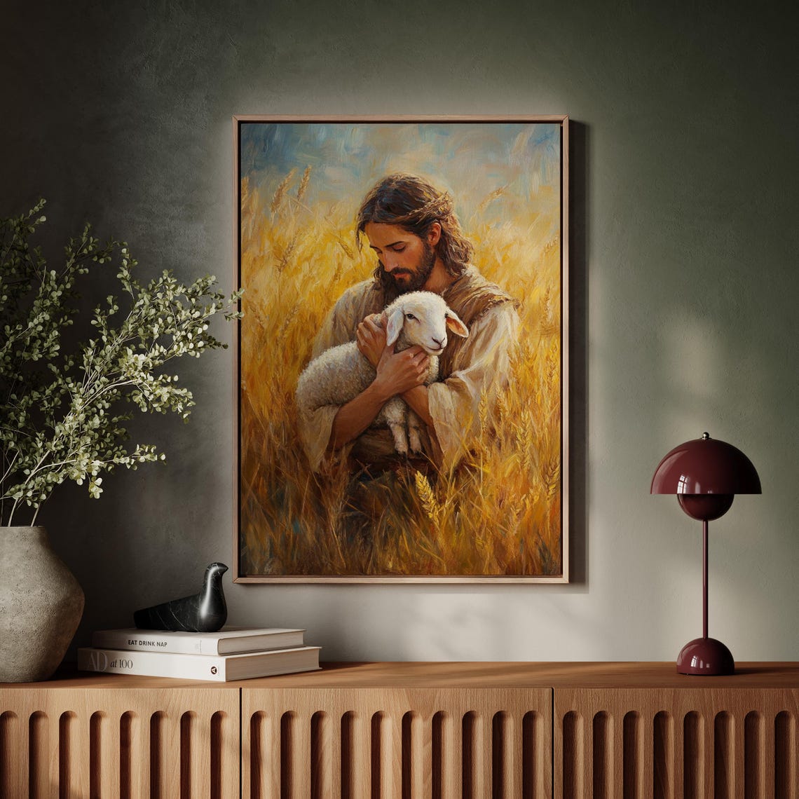 Jesus Cradling a Lamb Against His Chest in a Wheat Field Poster - Image 4