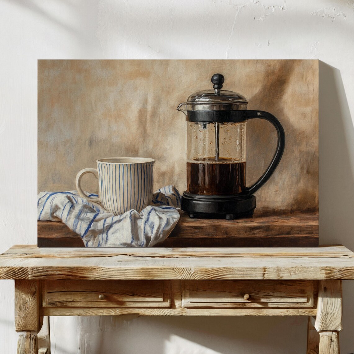 Vintage French Press Coffee Art, Rustic Kitchen Decor - Image 5