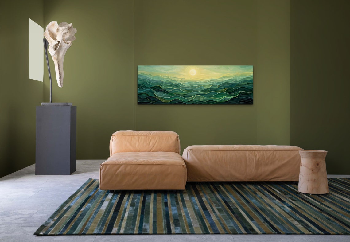Full Moon Rising Over Green Ocean Waves Moonlit Night Poster - Image 5