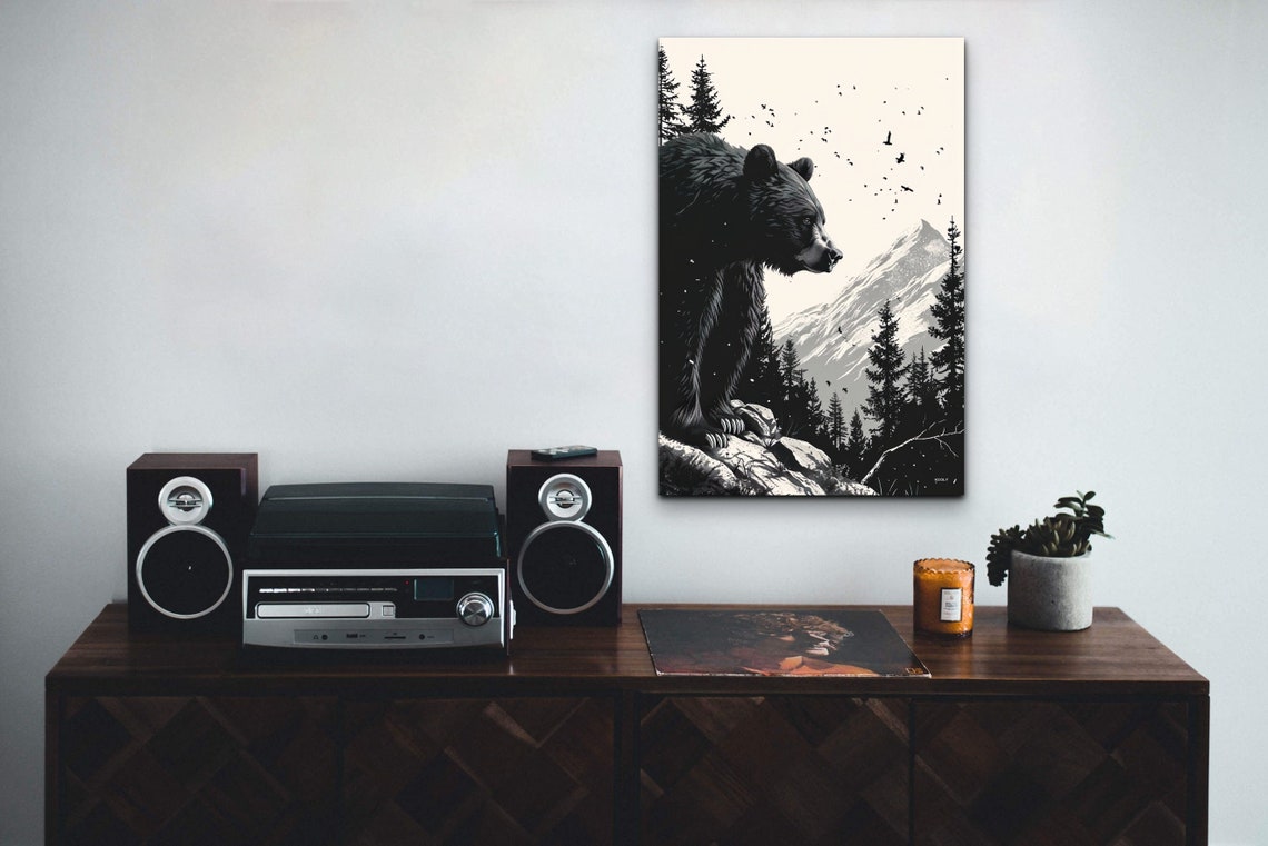 Black Bear Mountain Ink Art Wilderness Wildlife Forest Wall Art - Image 7