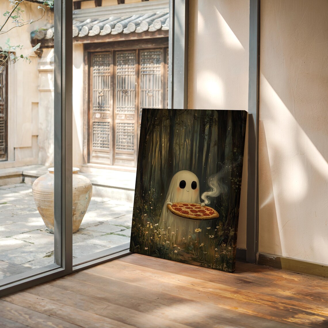 Adorable Ghost With Pizza, Enchanted Forest Art Print - Image 4