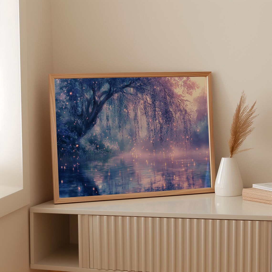 Mystical Willow Tree Art Print, Enchanted Forest Landscape