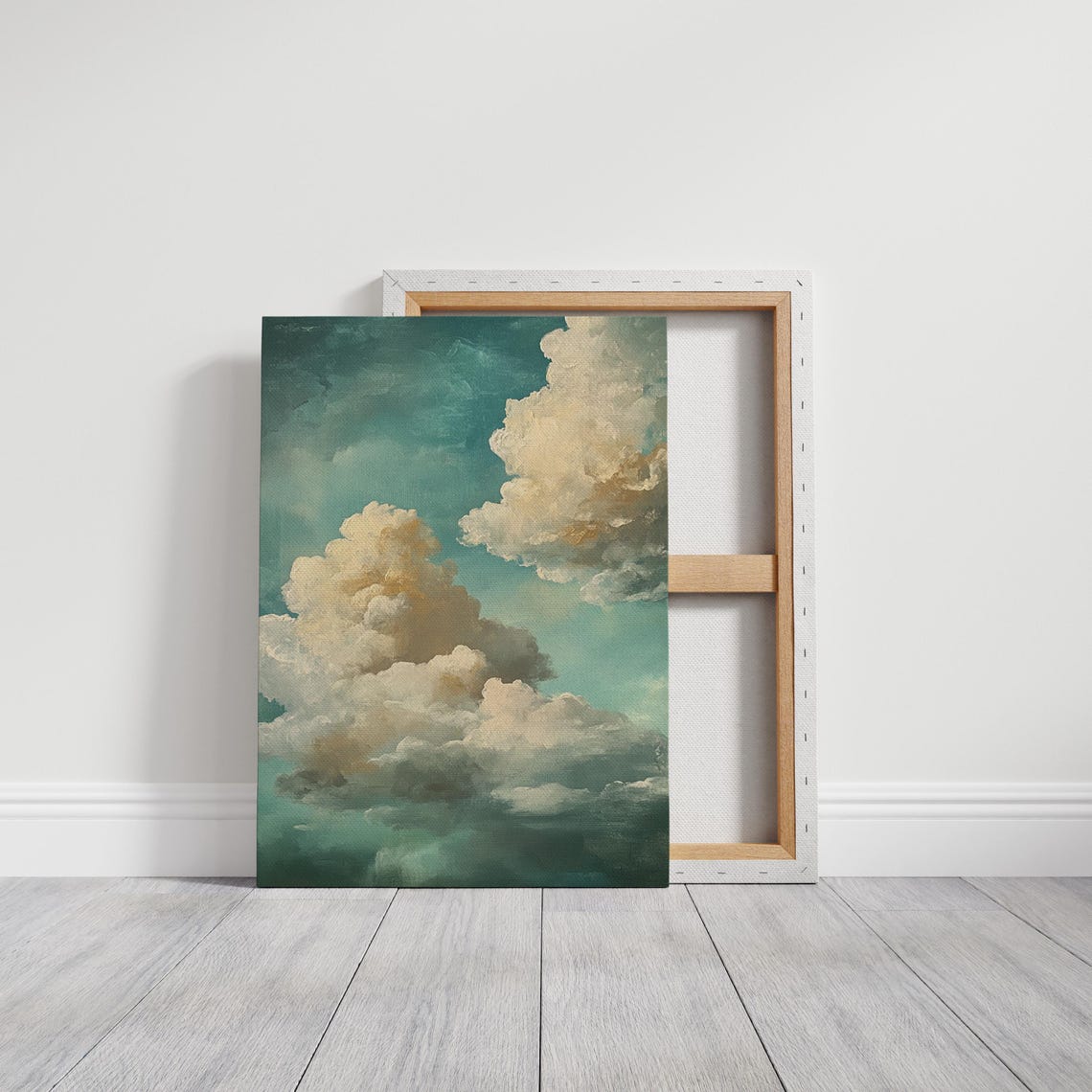 Dreamy Cloudscape Painting Teal Sky Billowing Clouds Serene Poster - Image 3