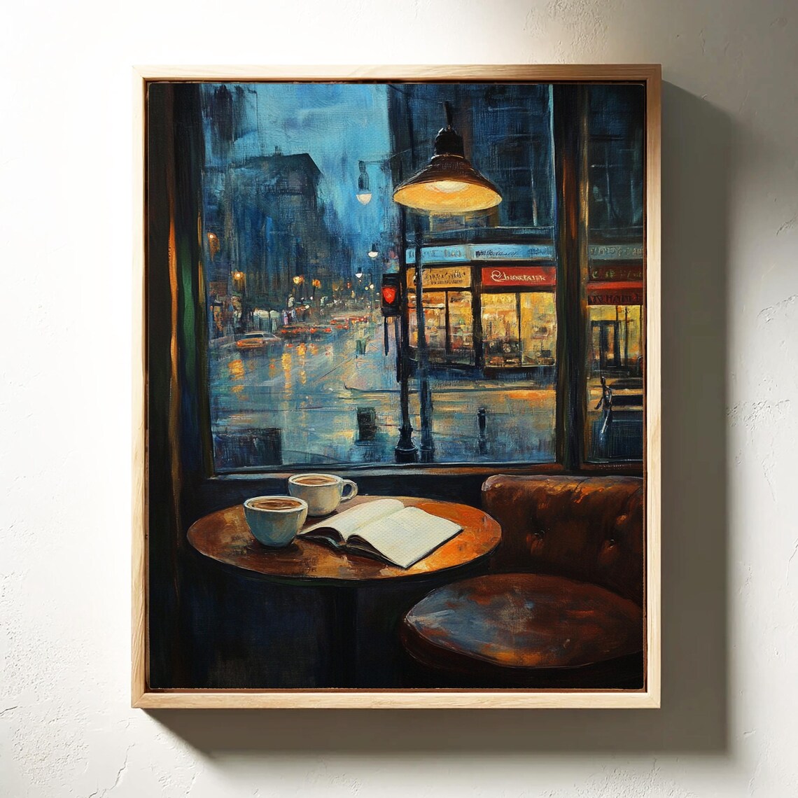 Rainy Night Café Scene Art Print, Urban Reflections - Image 6