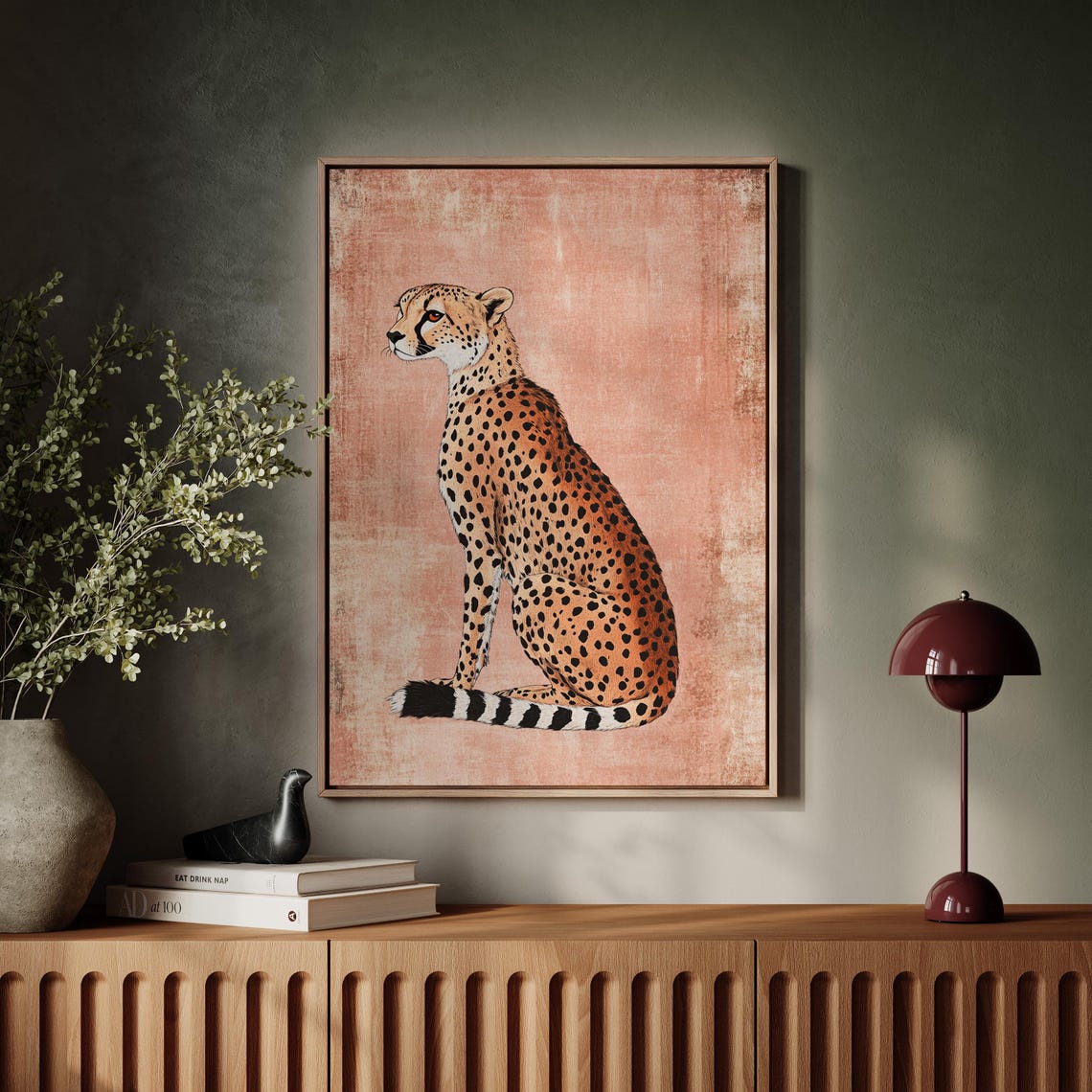 Graceful Cheetah Retro Wildlife Illustration Terracotta Poster - Image 7