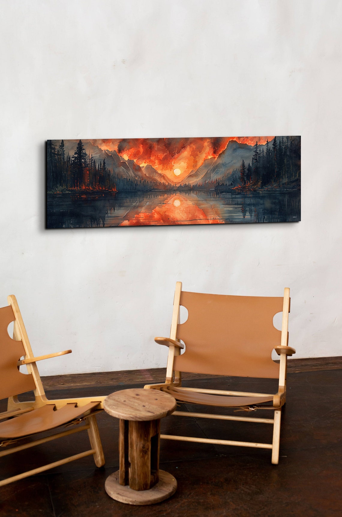 Panoramic Watercolor Forest Fire Wall Art - Image 4