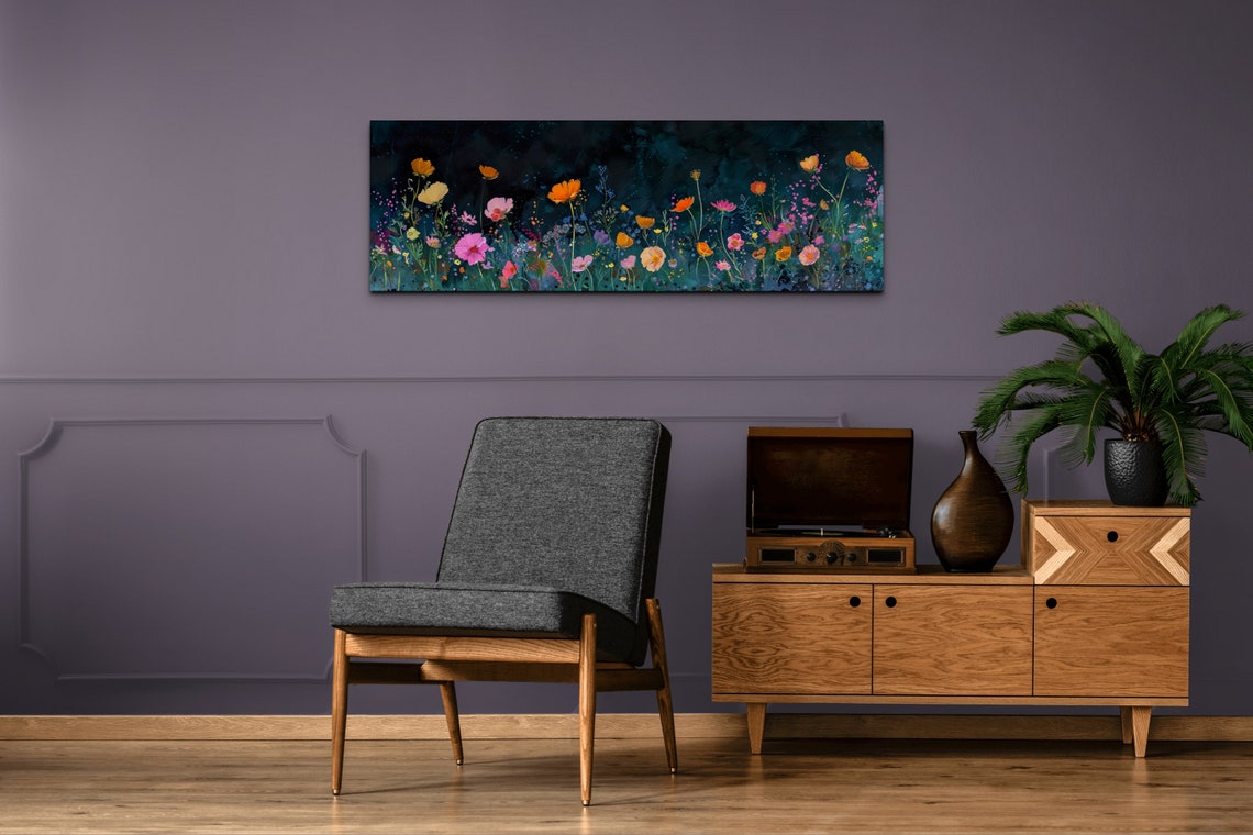 Wildflower Meadow Glowing Against Dark Night Sky Floral Poster - Image 4
