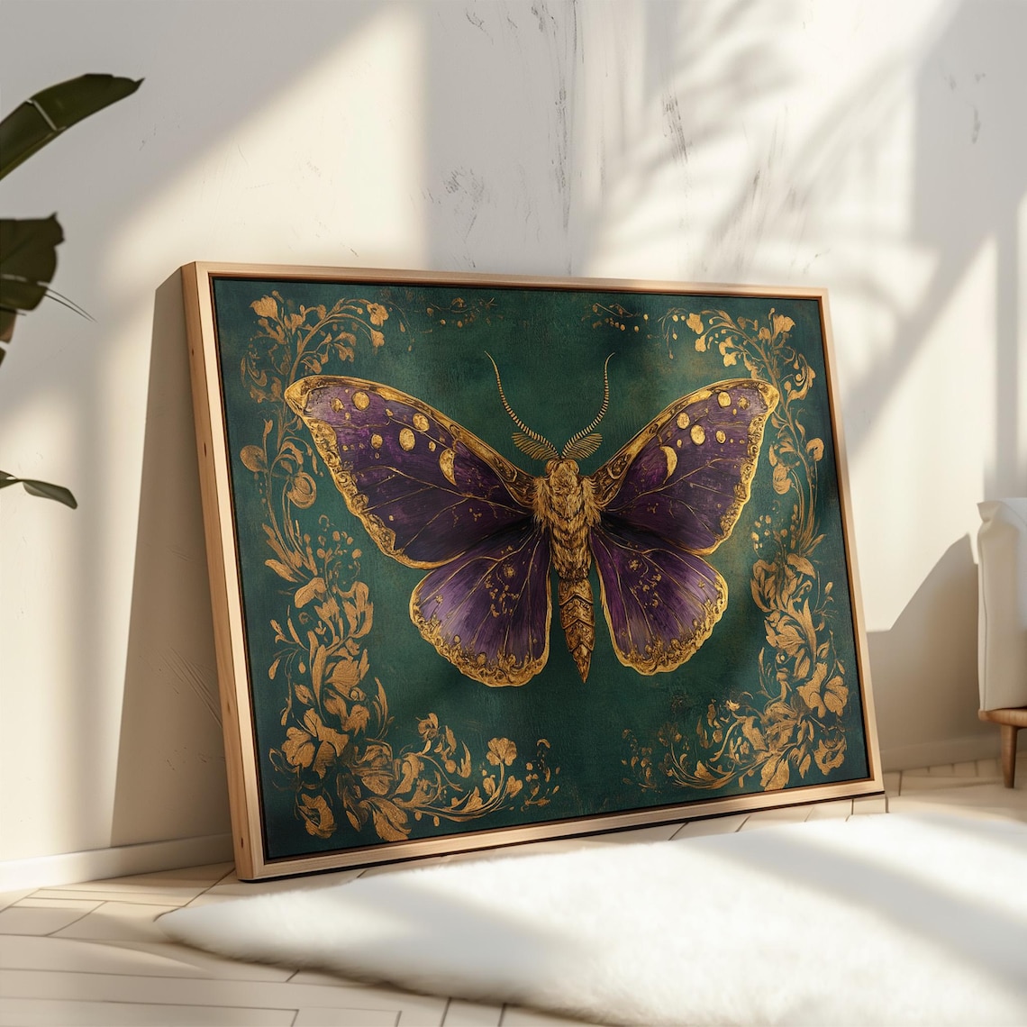 Elegant Purple And Gold Butterfly Art Print, Vintage Decor