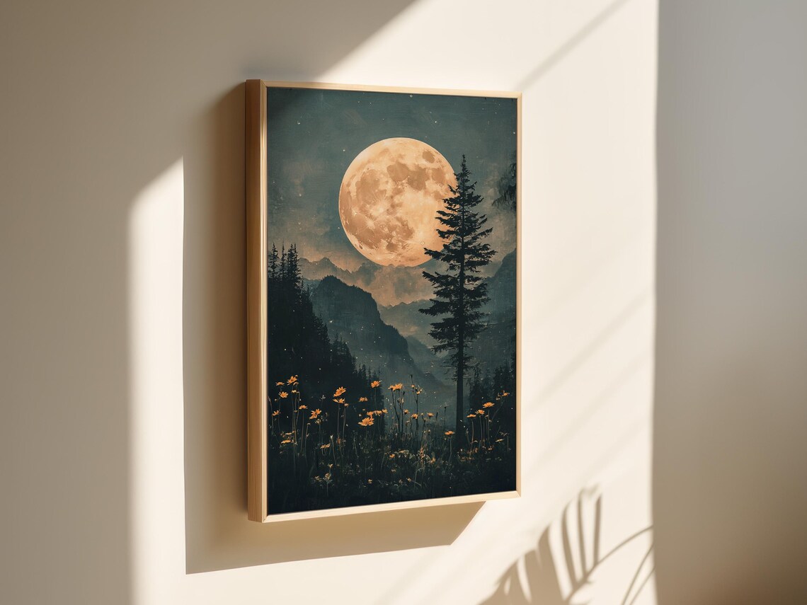 Moonlit Forest Art Print, Rustic Nature Scene - Image 7
