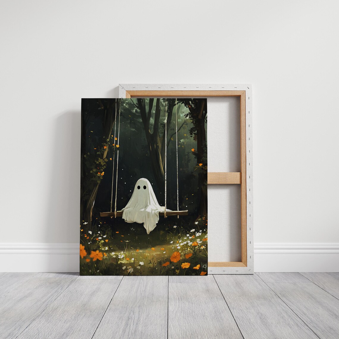 Ghost On Forest Swing, Whimsical Nature Decor - Image 3