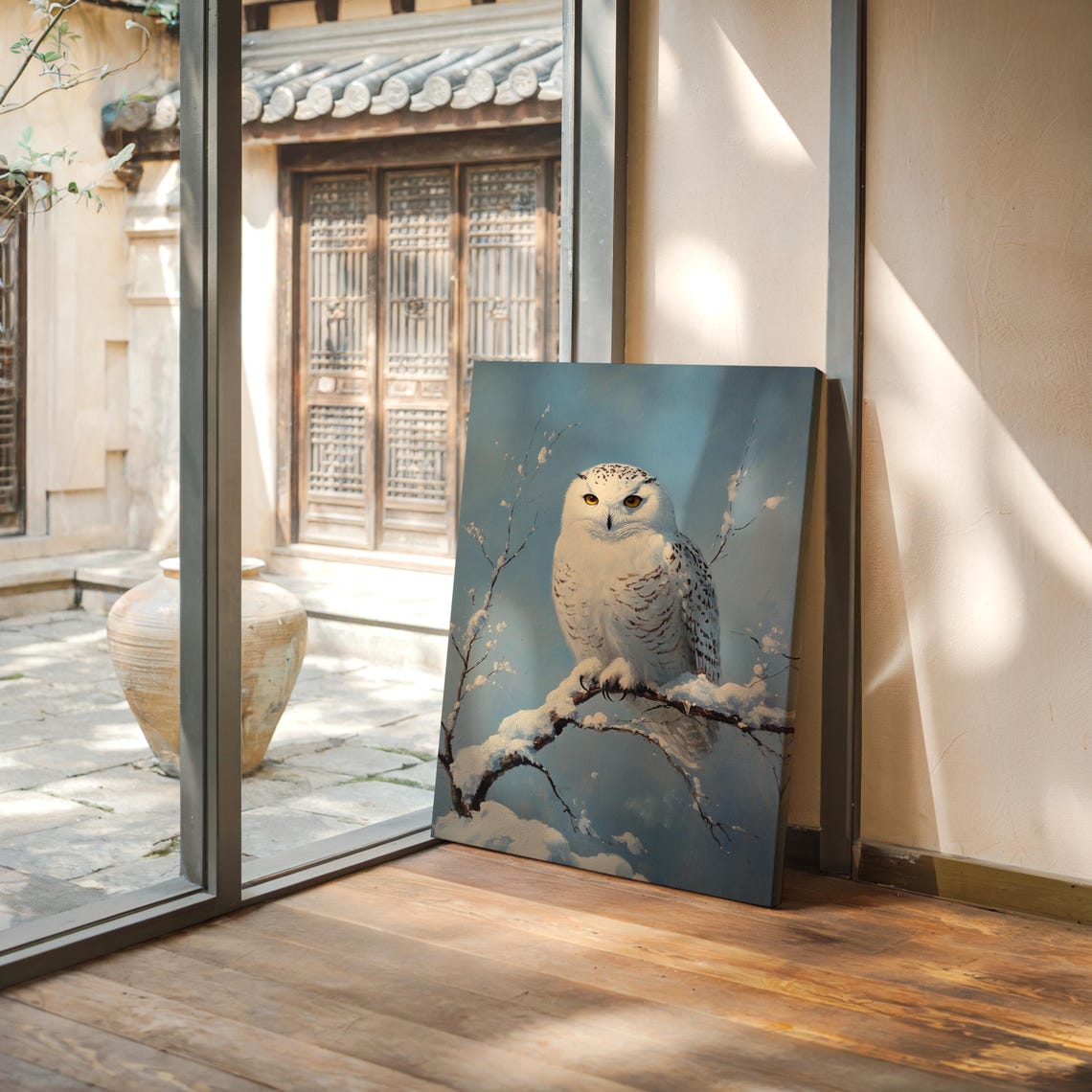 Majestic Snowy Owl Perched on Snowy Branch Winter Wildlife Art Print - Image 6