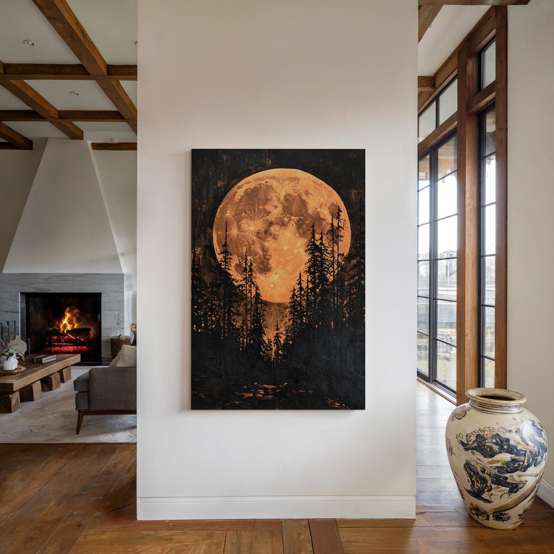 Orange Full Moon Over Forest Mystical Night Trees Enchanting Poster - Image 5