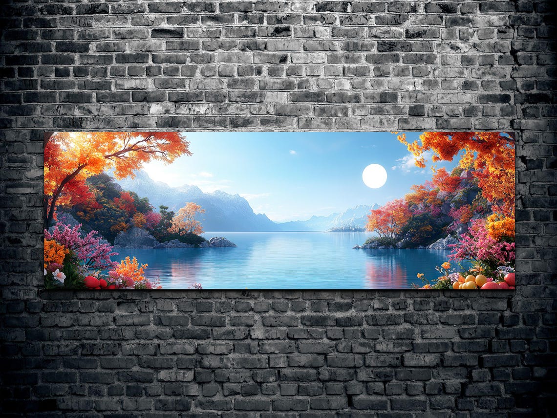 Autumn Lake Landscape Colorful Foliage Sunlit Mountain Poster - Image 2