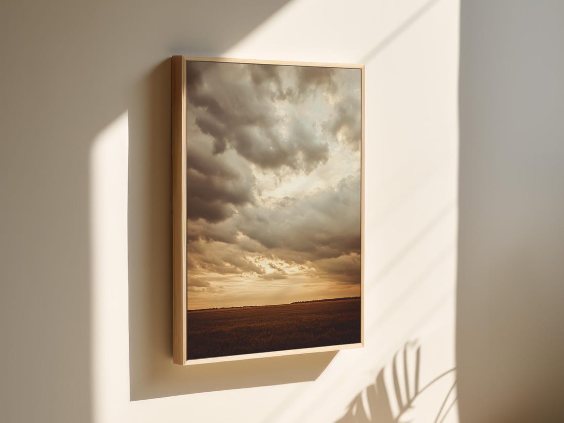 Moody Sunset Cloudscape Over Golden Wheat Field Horizon Wall Art - Image 3