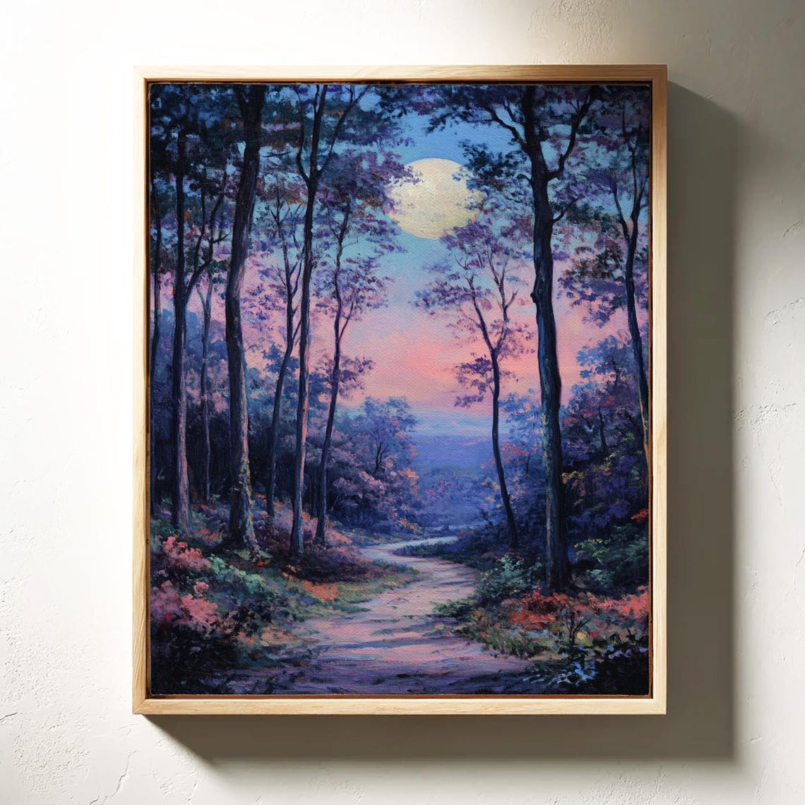 Moonlit Forest Path Purple Blue Woodland Moon Night Scene Poster - Image 6