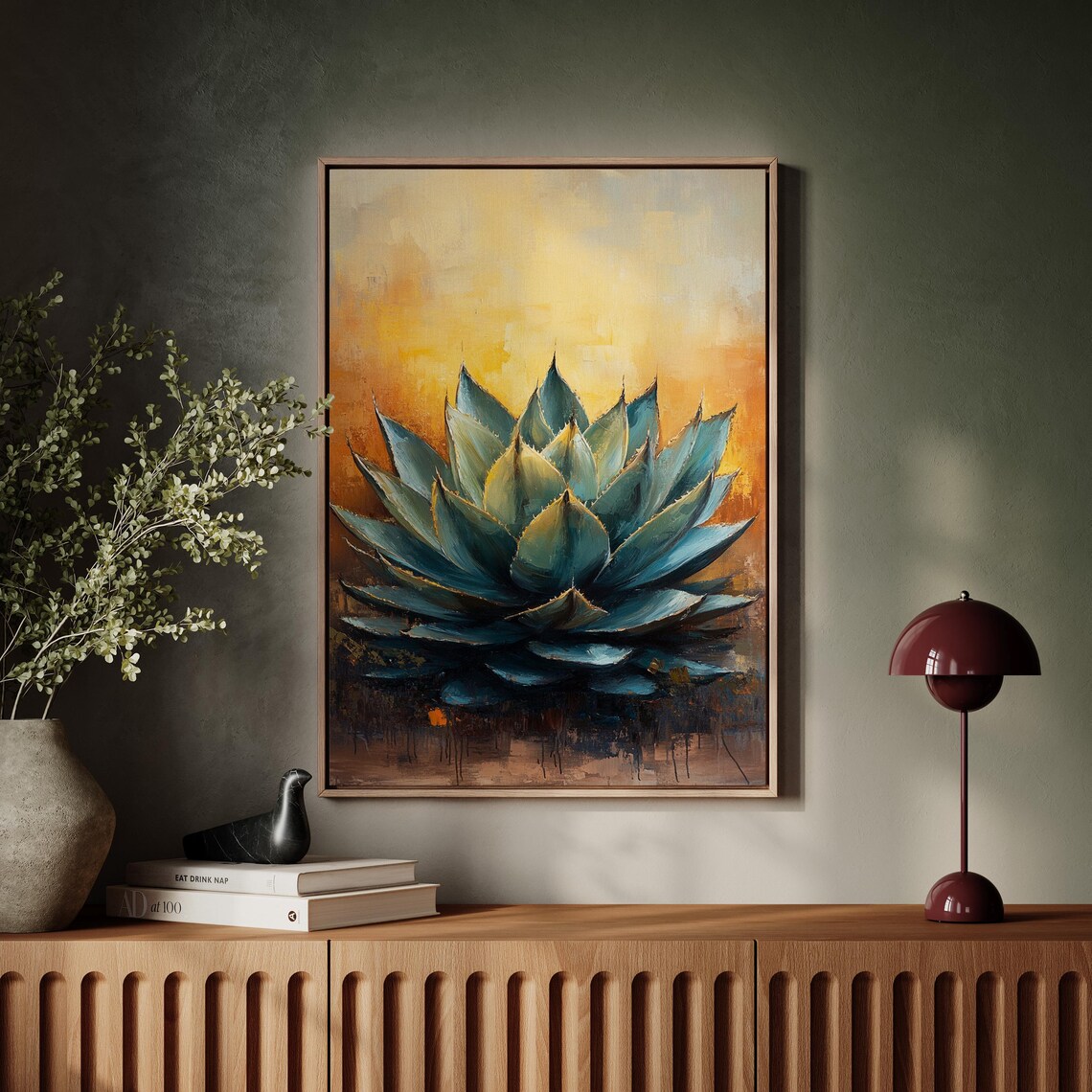Blue Agave Succulent Painting On Gold Southwestern Art Poster - Image 4