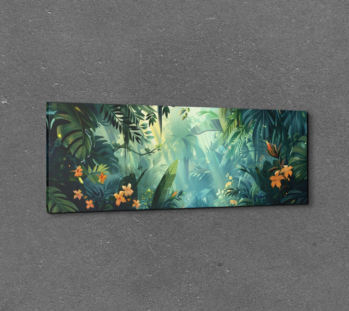 Lush Tropical Jungle Sunbeams Panoramic Nature Botanical Poster - Image 3