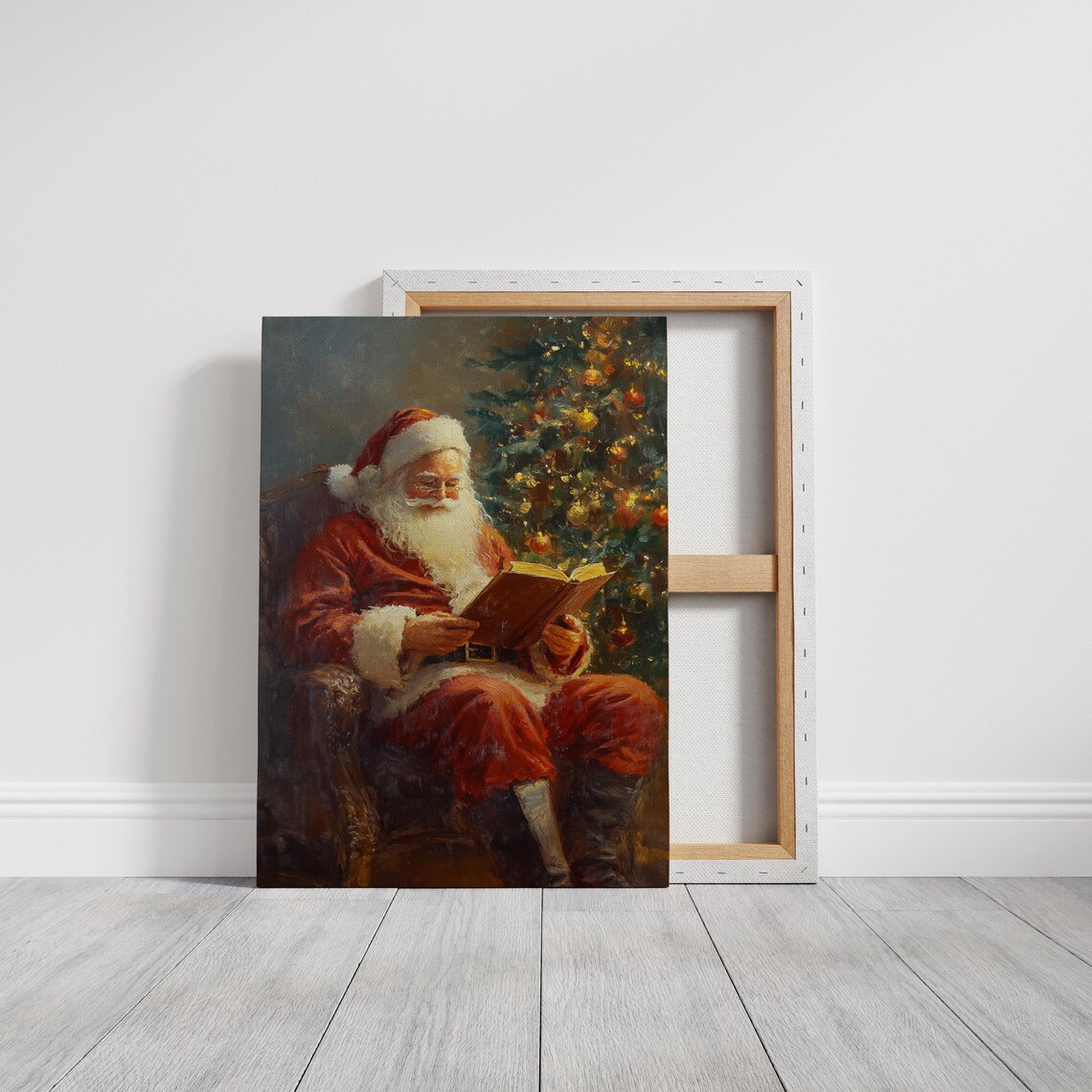 Vintage Santa Claus Reading Book By Christmas Tree Art Poster - Image 6
