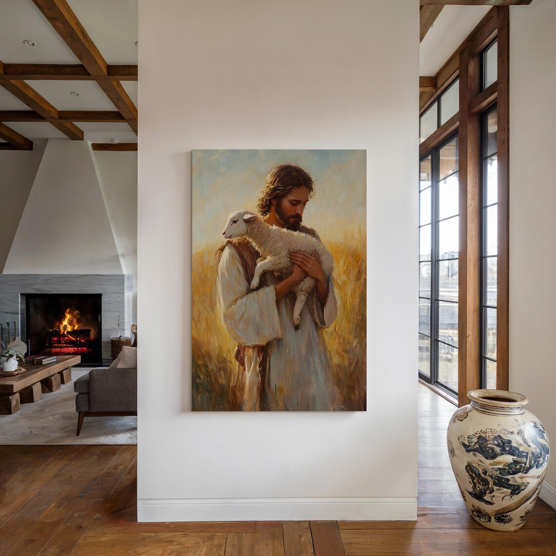 Jesus Carrying Lamb, Good Shepherd Art Print - Image 4