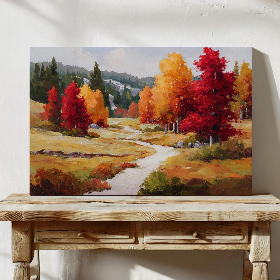 Autumn Forest Path Red Gold Trees Fall Landscape Painting Poster