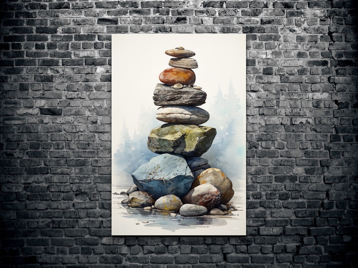 Zen Rock Stacking Spa Artwork, Meditating Art Print - Image 2