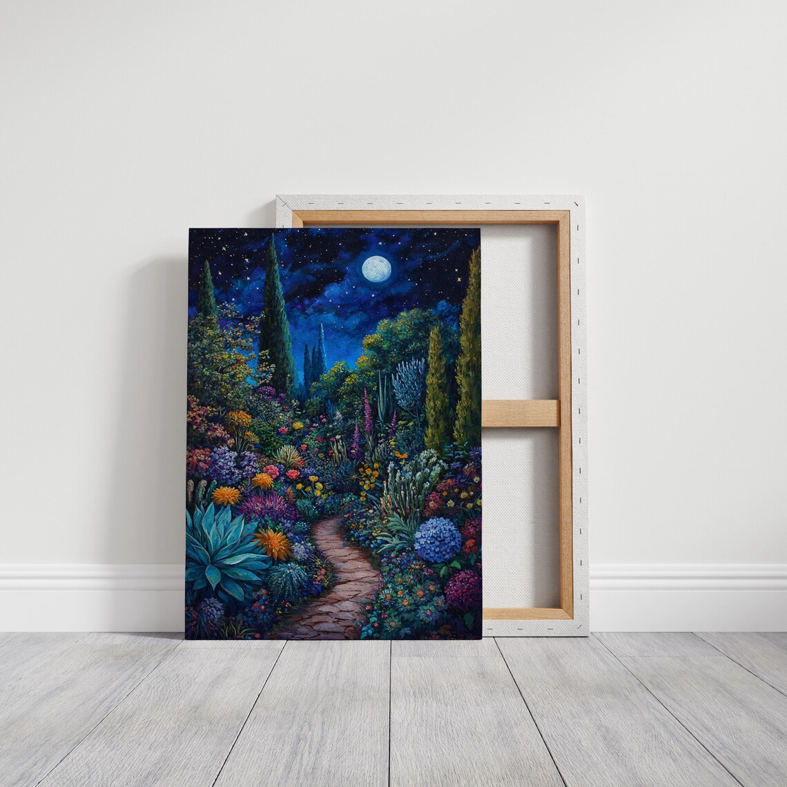 Moonlit Garden Path Art Print, Starry Night Scene - Image 3
