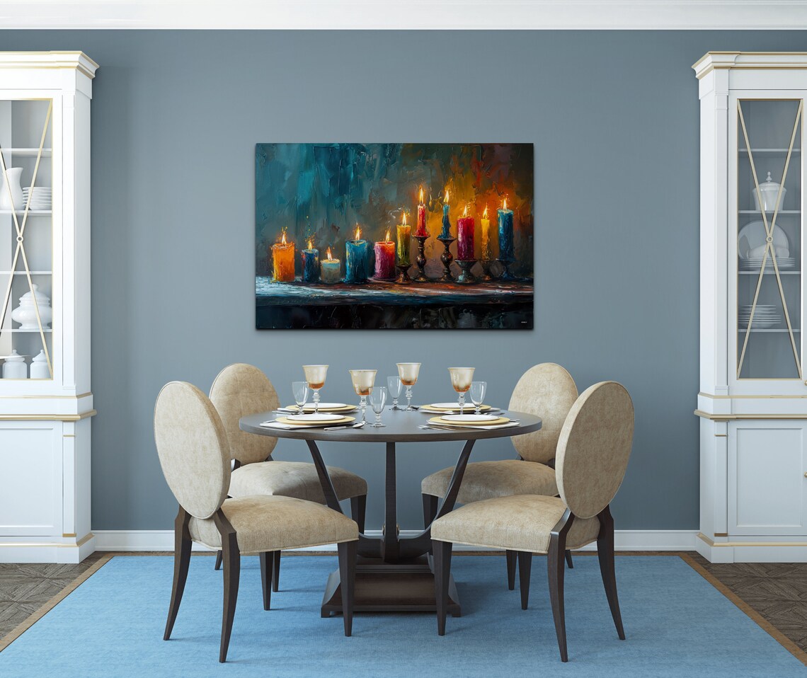 Lit Candles Oil Painting Colorful Flames Cozy Still Life Poster - Image 3