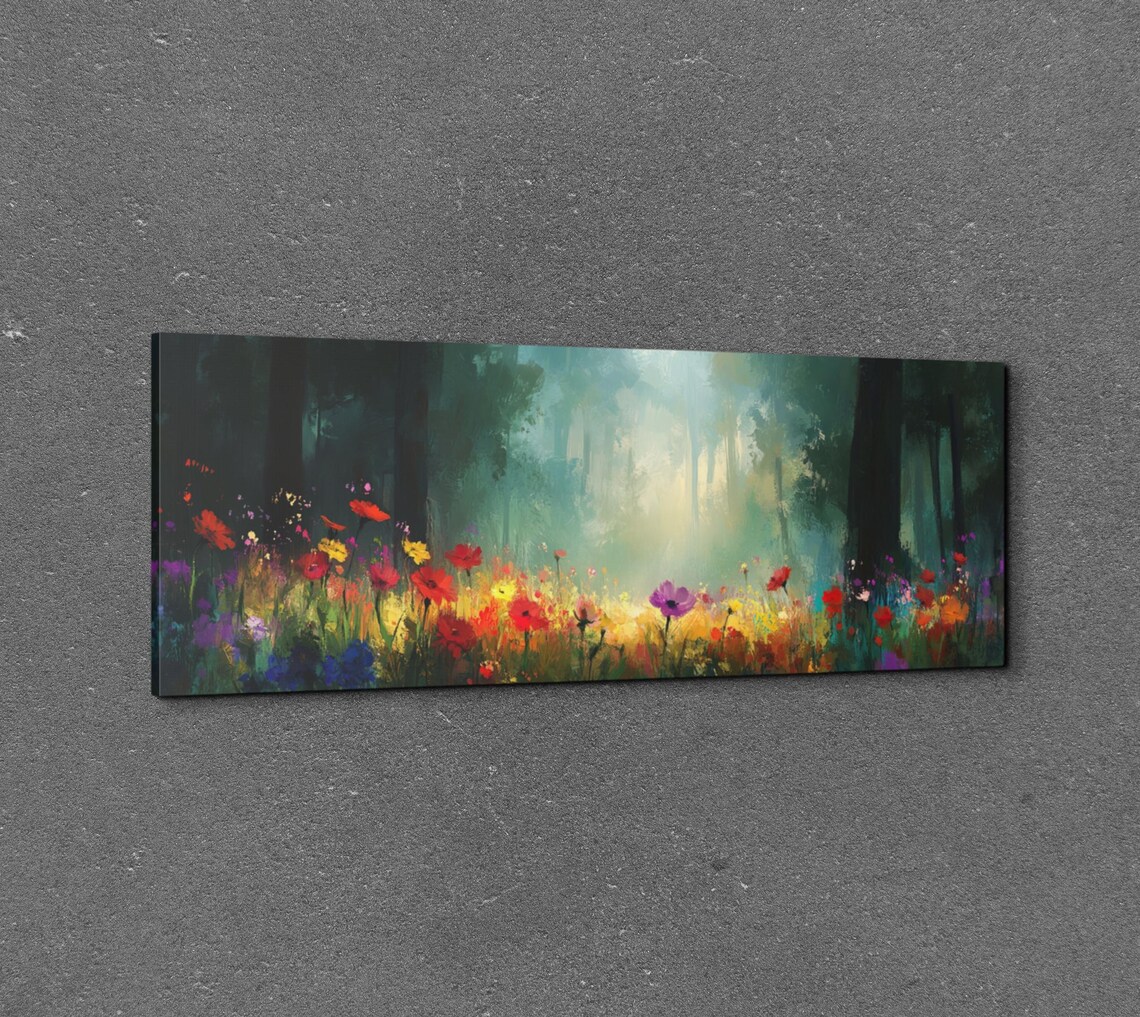 Misty Forest Wild Flower Landscape, Tranquil Art - Image 7