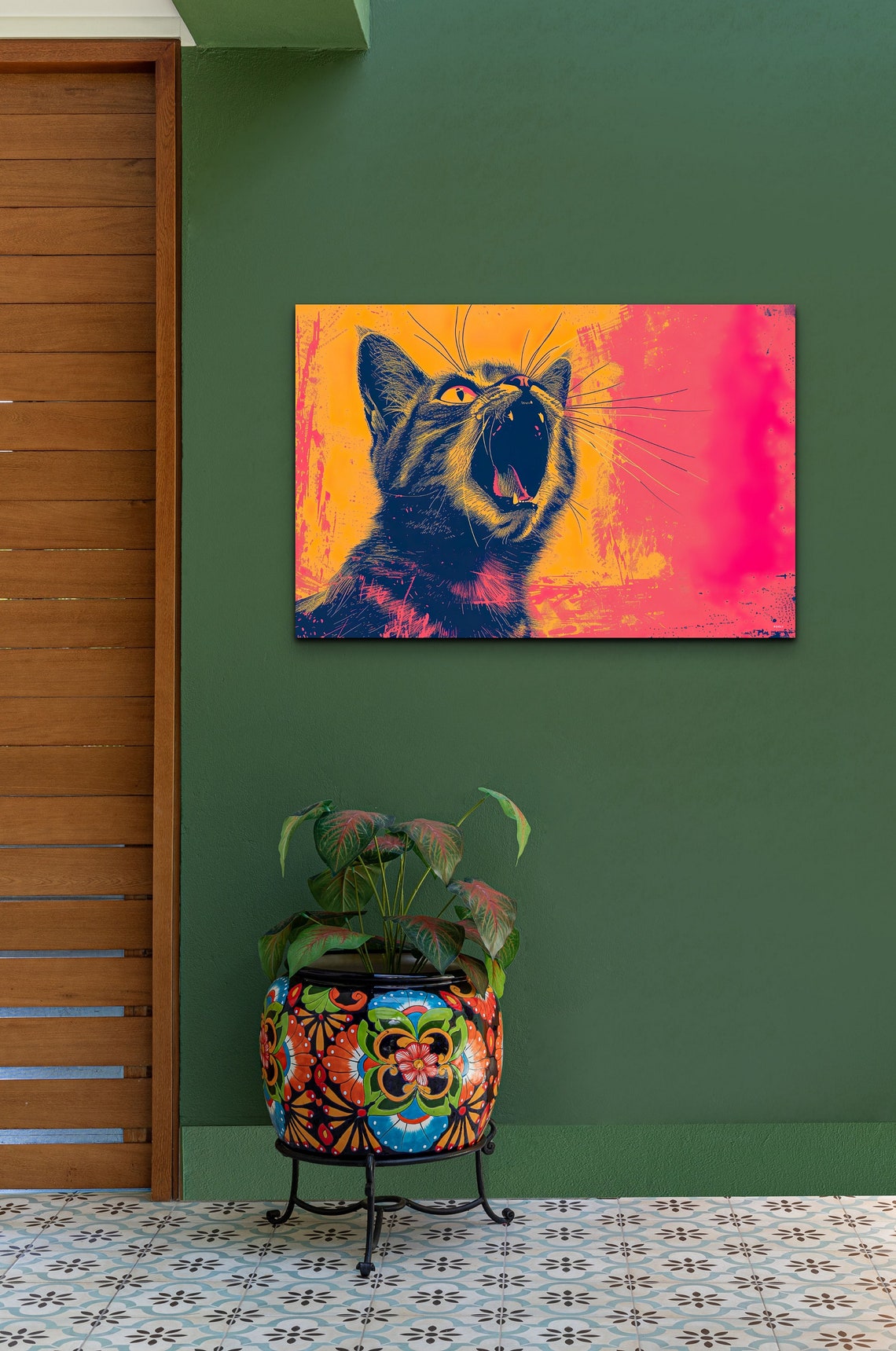 Yawning Black Cat Pop Art Neon Yellow Pink Portrait Photo Poster - Image 5