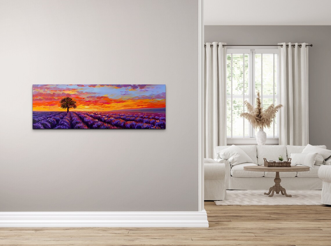 Lavender Field Sunset Lone Tree Impasto Oil Painting Floral Poster - Image 6