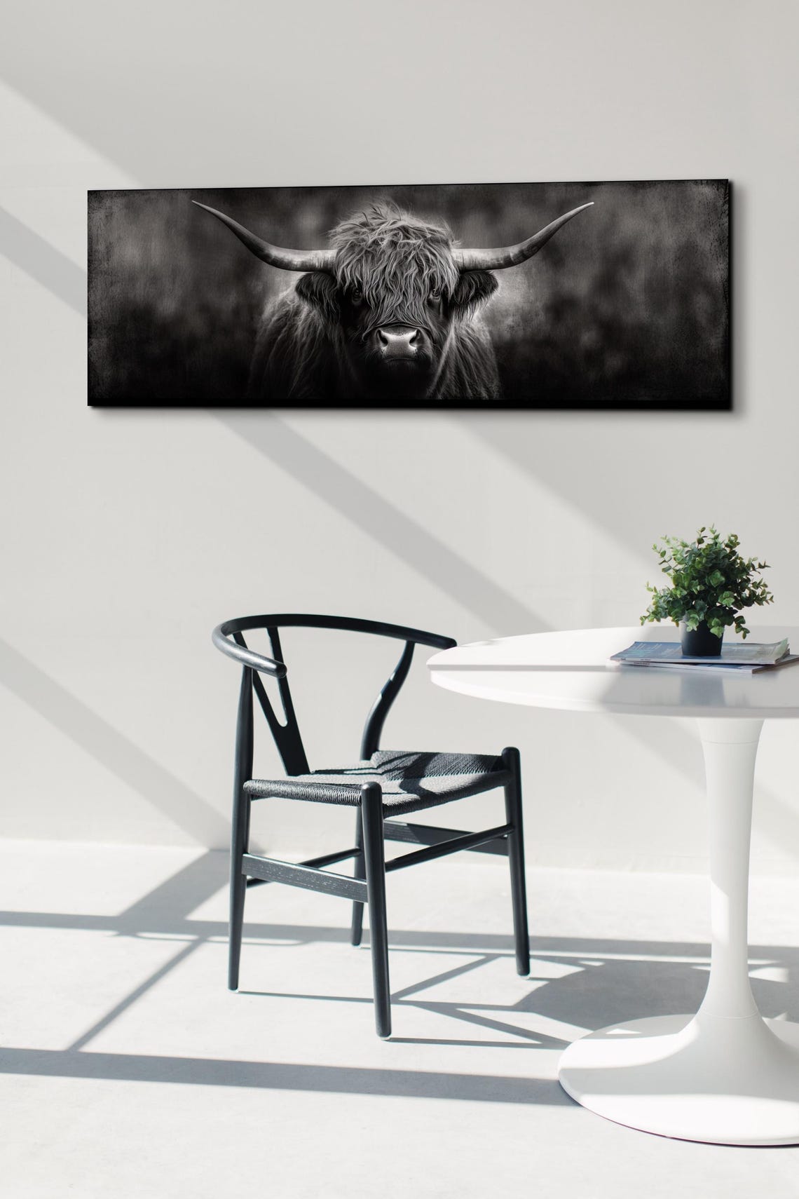 Highland Cow Portrait Black and White Panoramic Photo Poster - Image 5
