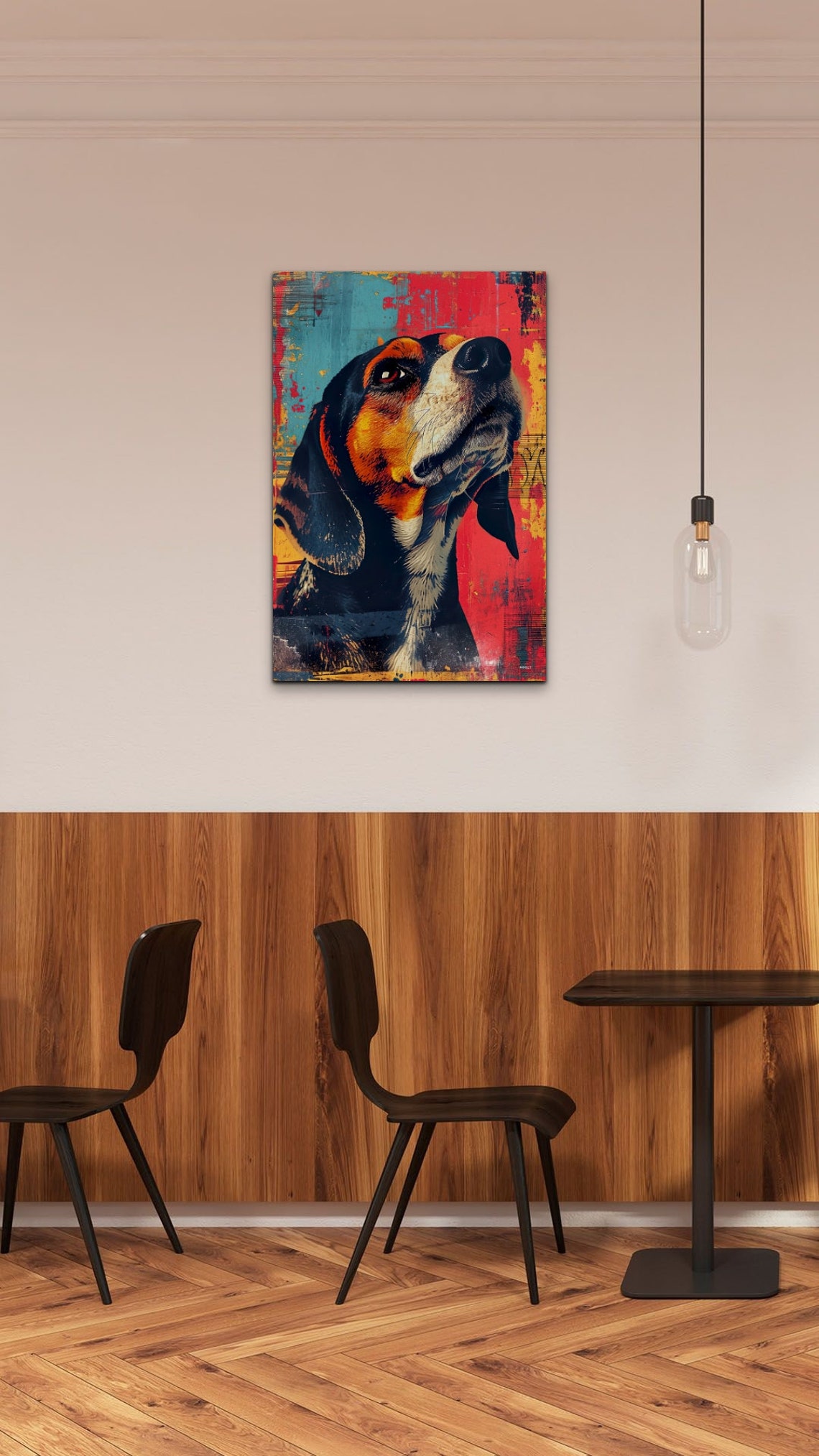 Beagle Dog Profile in Vintage Red and Teal Distressed Art Poster - Image 6
