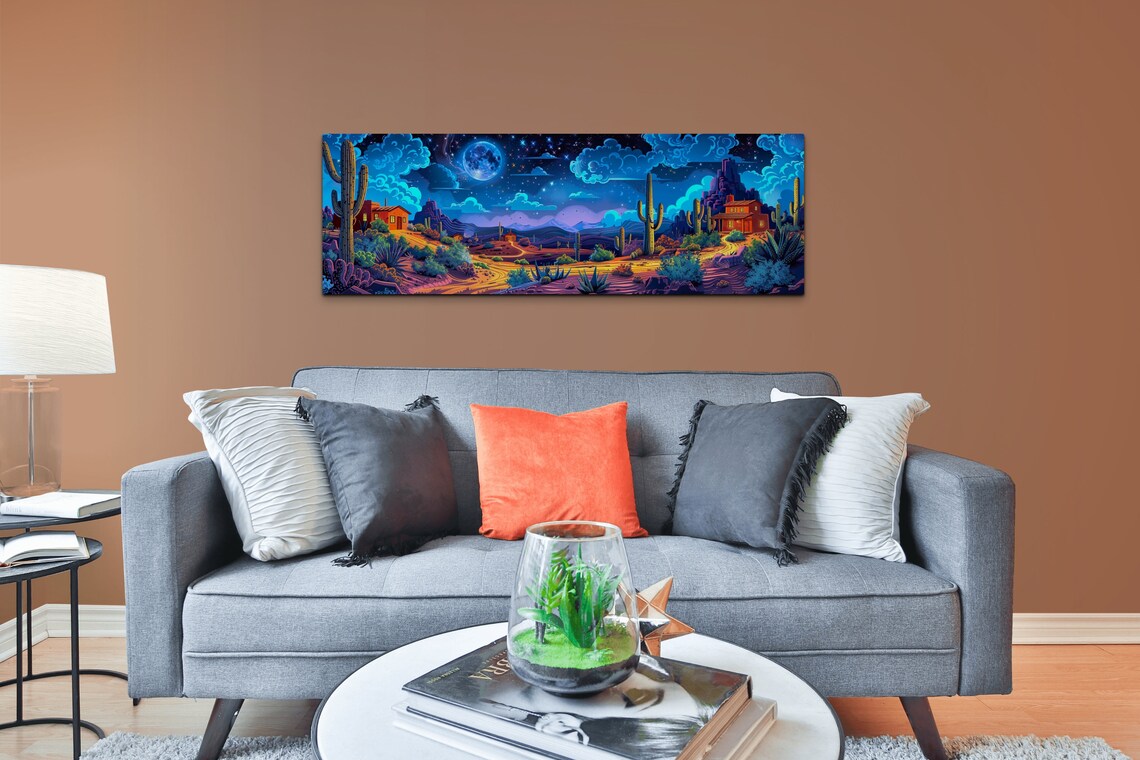 Southwest Desert Watercolor Art Print, Panoramic Cactus - Image 7